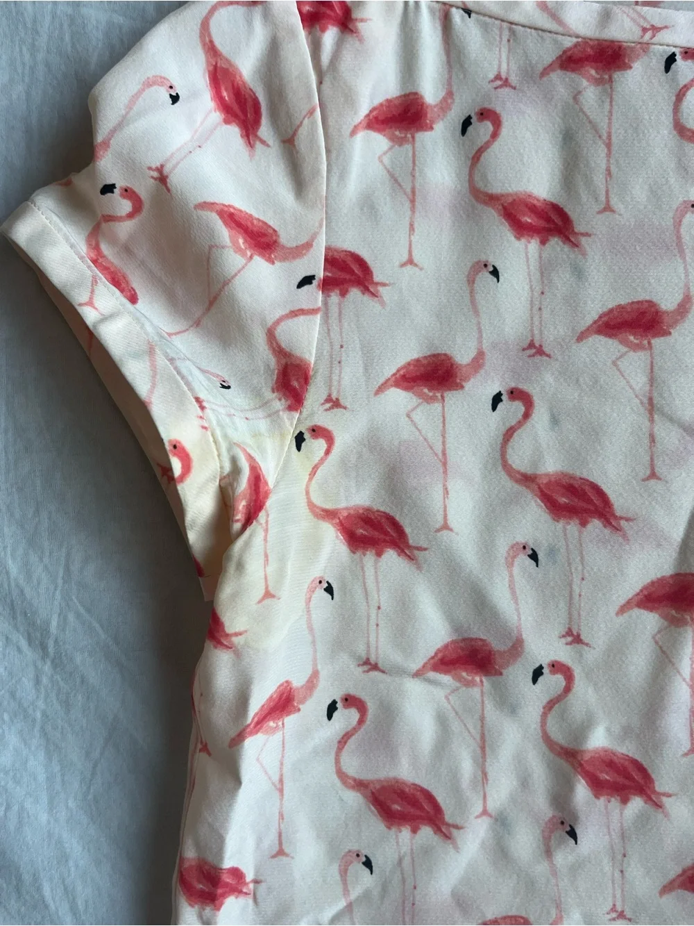 kate spade cream top with pink flamingo print